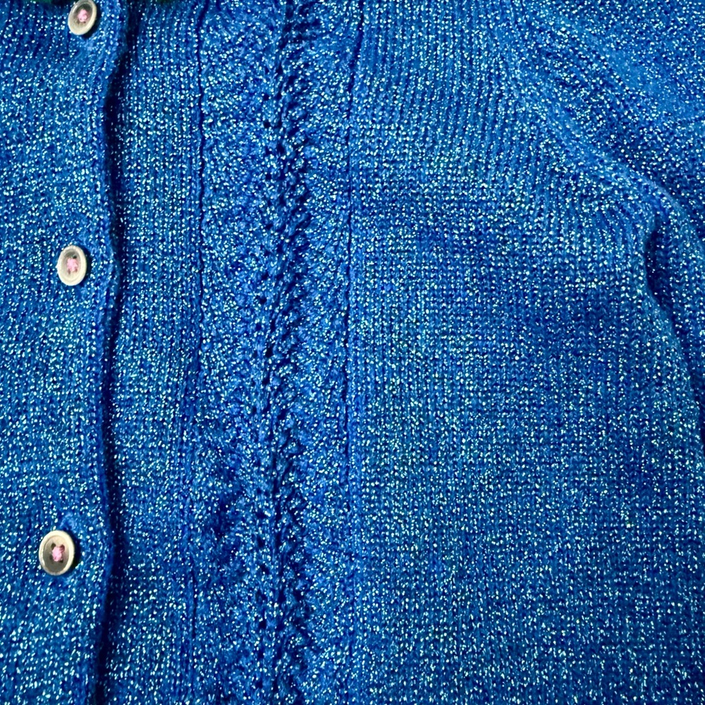 Mini Boden Frill Sparkle Cardigan, Navy Multi Sparkle Size 8-9 NWOT - Picture 3 of 7